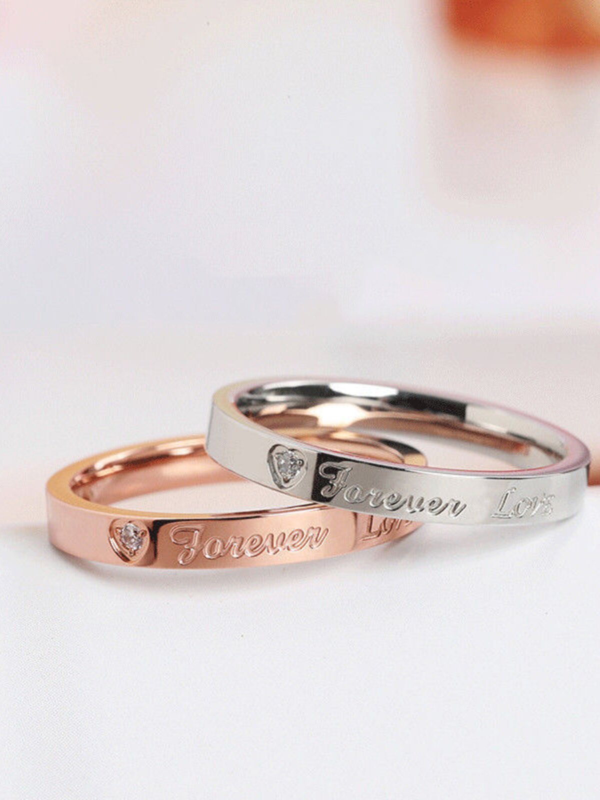 Eternal Love Ring with Diamonds, Titanium Steel, Fade-Resistant