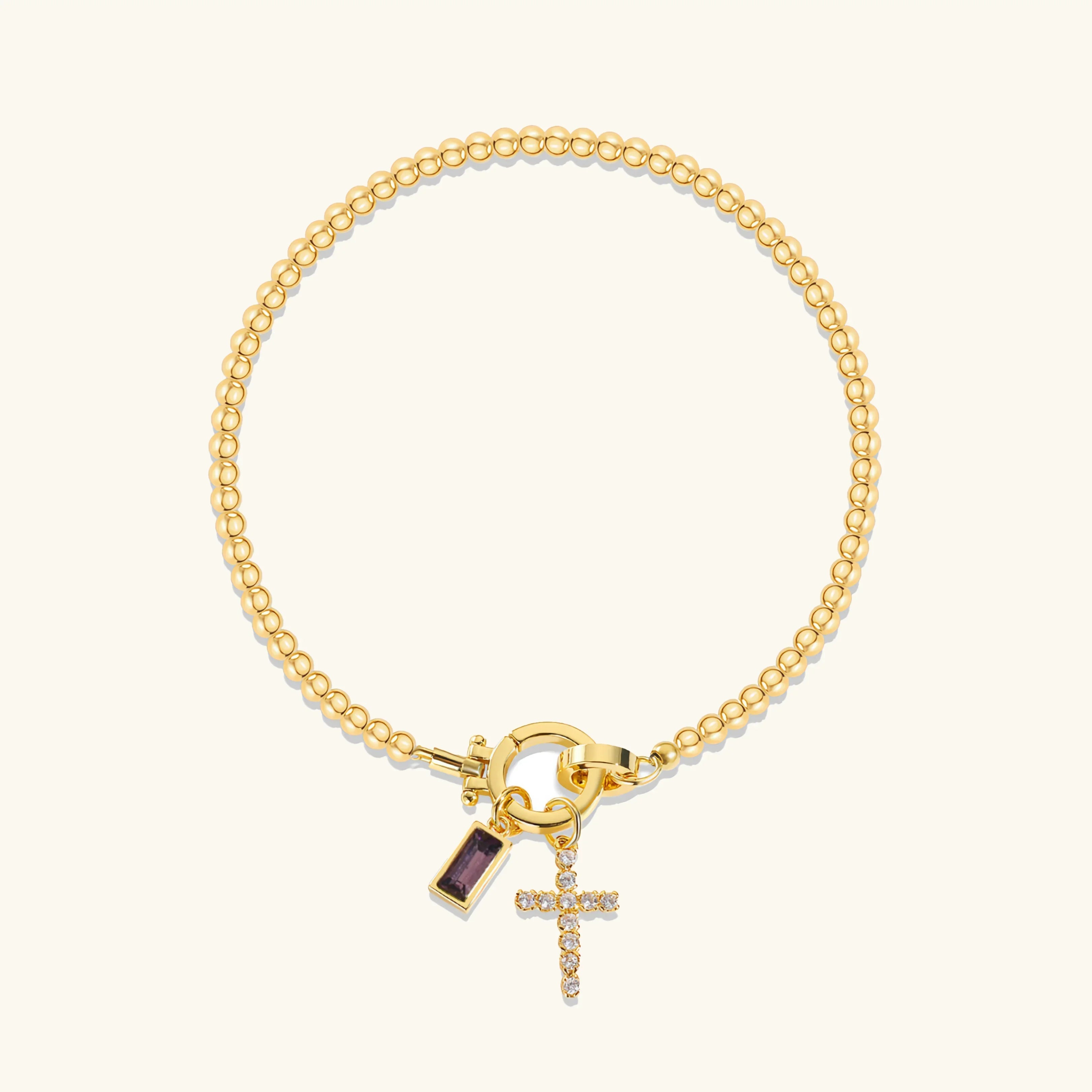Amalia Birthstone Cross Bracelet
