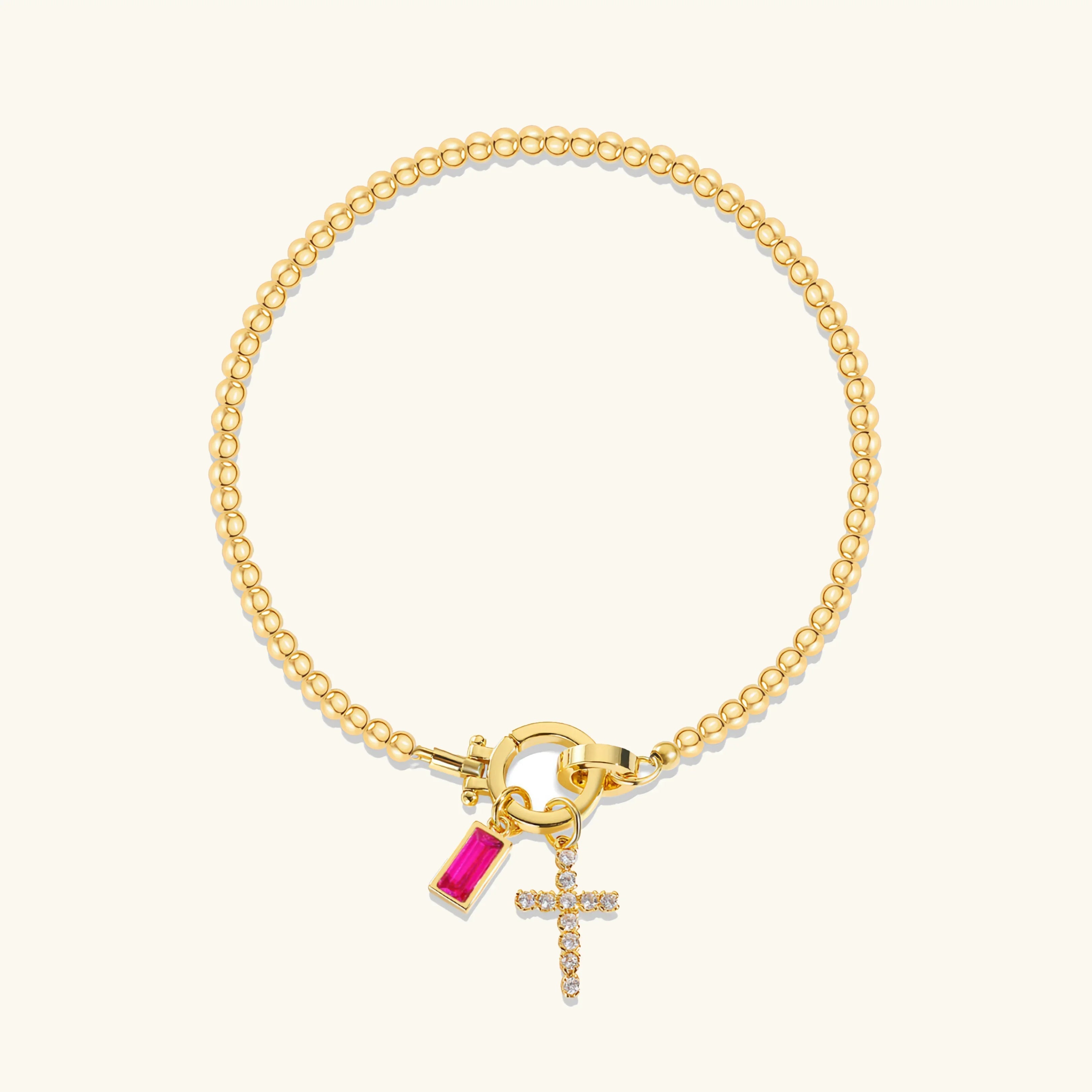 Amalia Birthstone Cross Bracelet