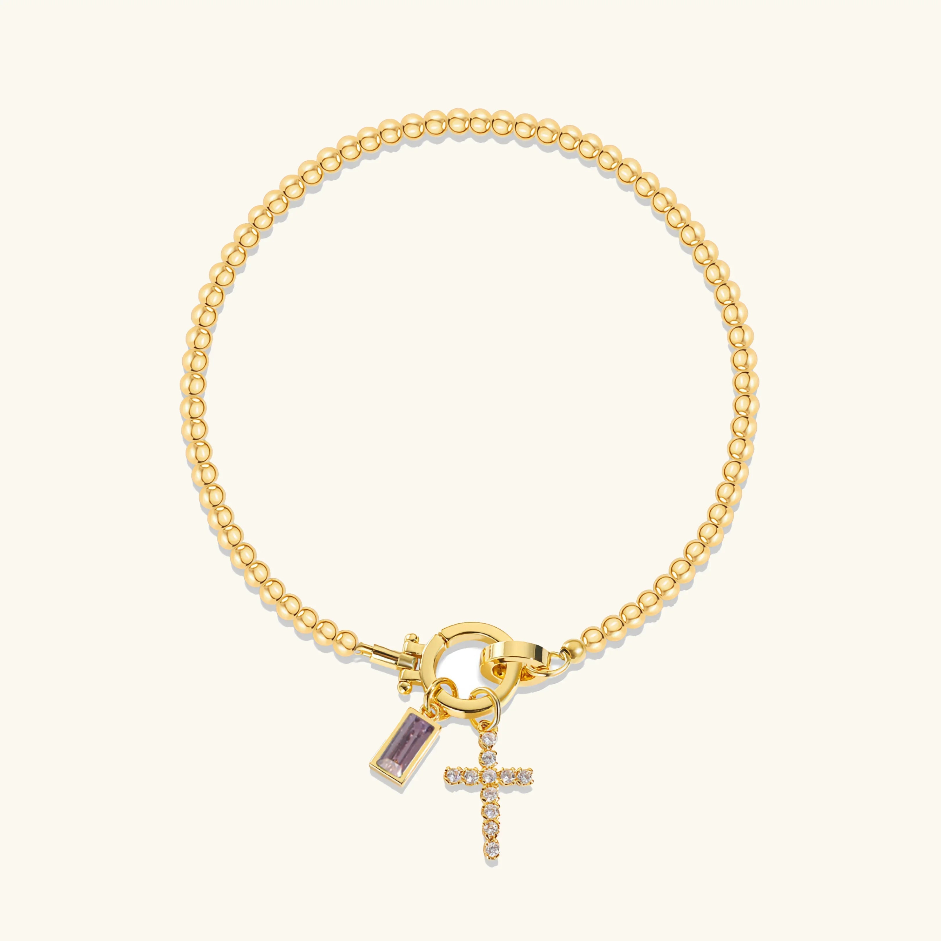 Amalia Birthstone Cross Bracelet