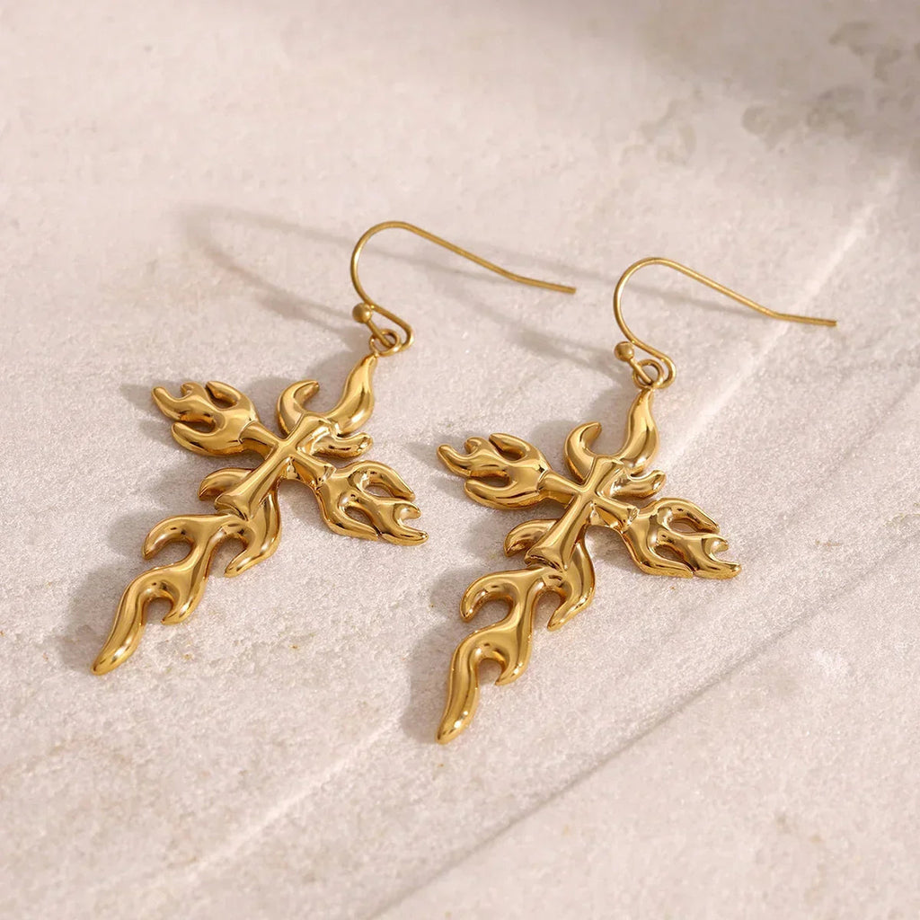 Adrielle Branched Cross Gold Earrings