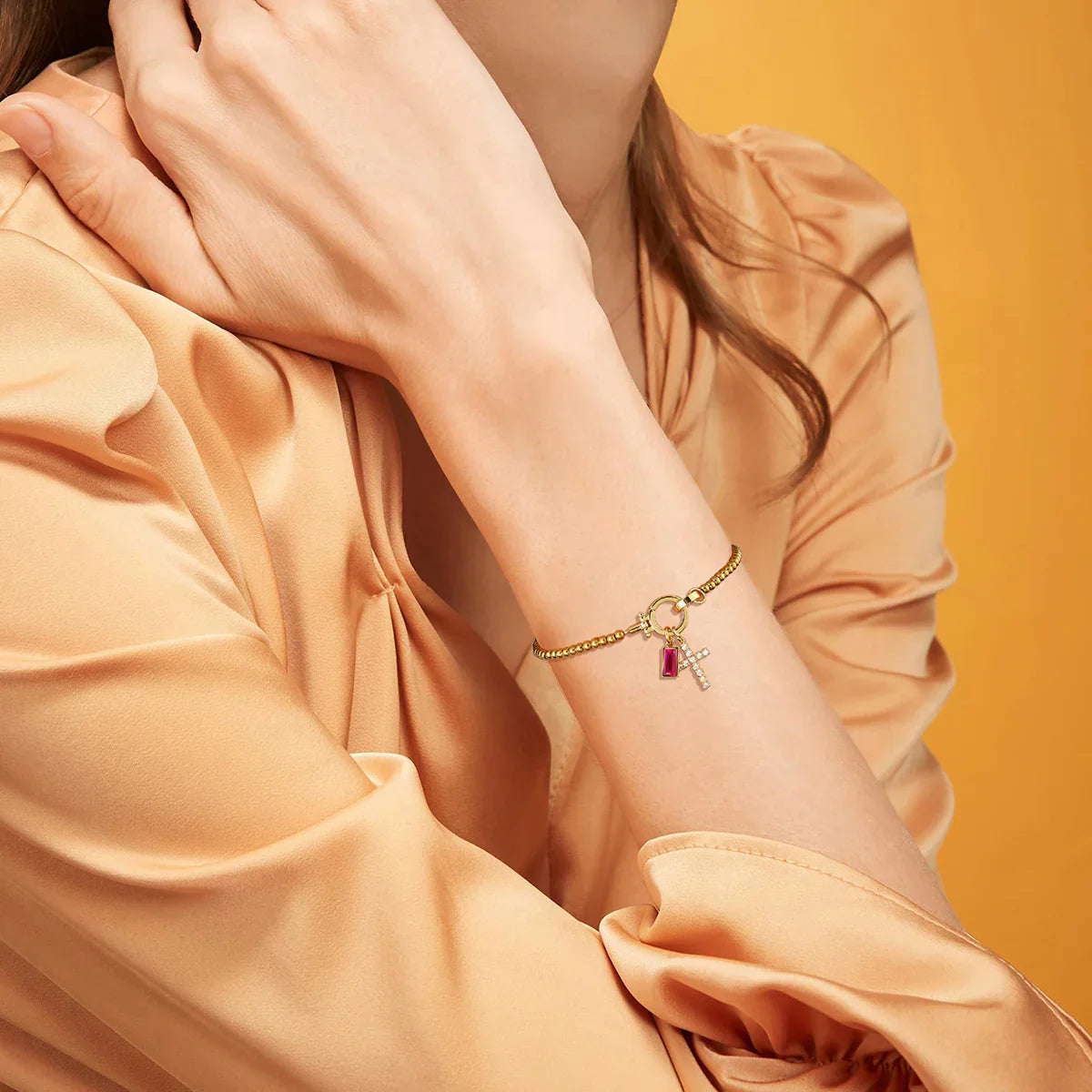 Amalia Birthstone Cross Bracelet