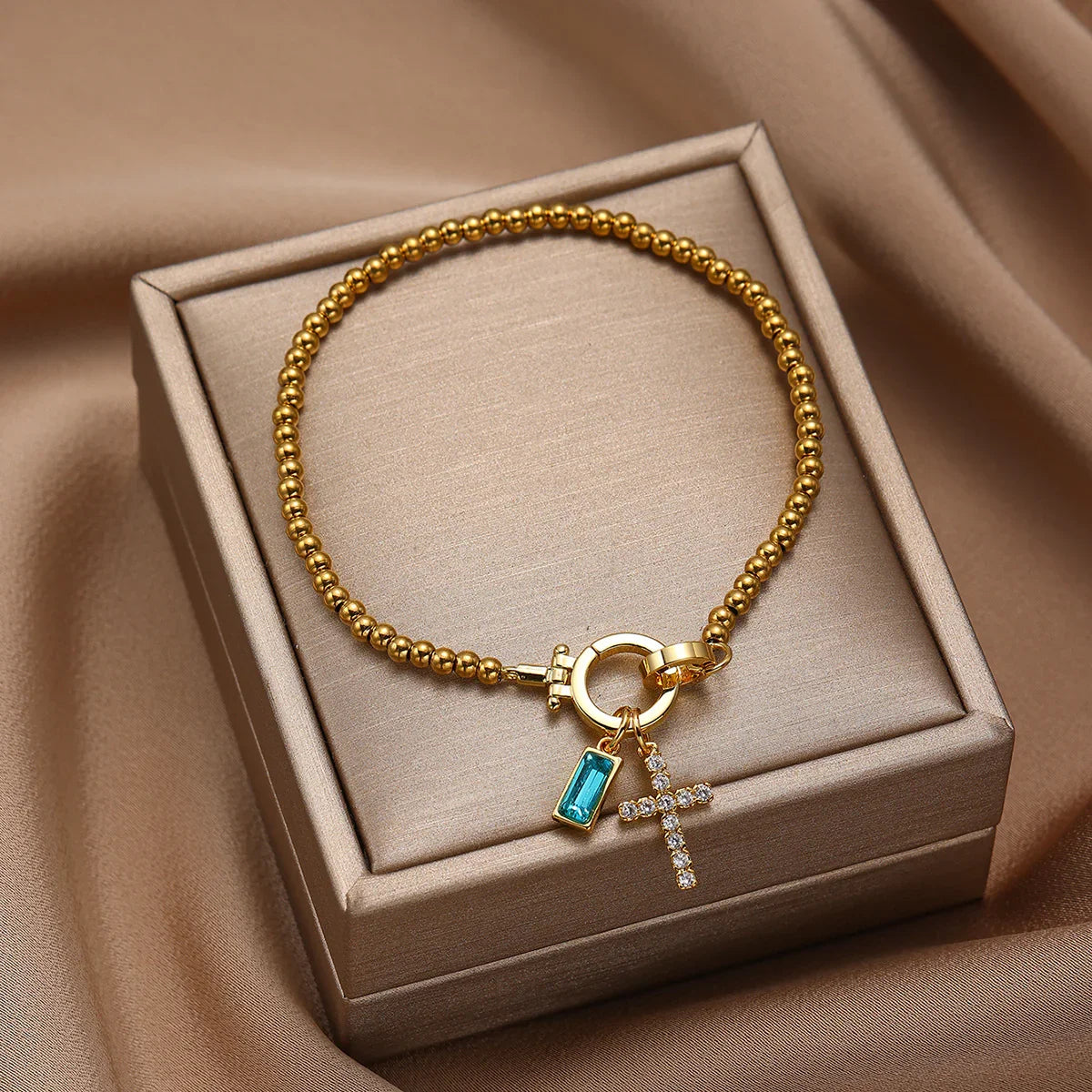 Amalia Birthstone Cross Bracelet