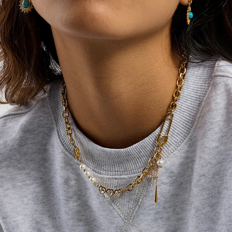 Zeraphine Diamond Pearl Gold Necklace