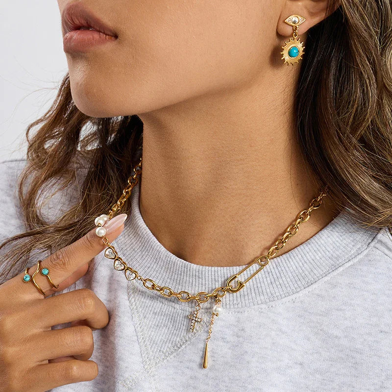 Zeraphine Diamond Pearl Gold Necklace