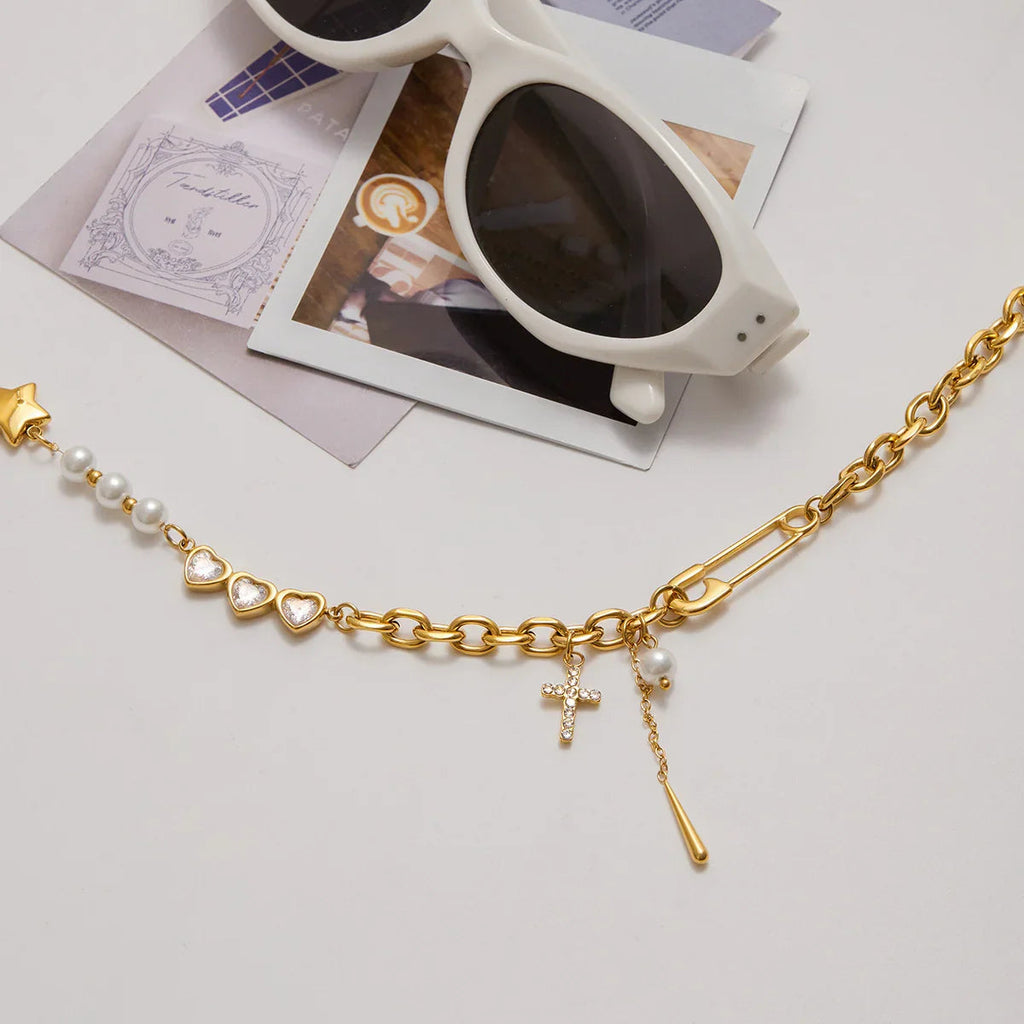 Zeraphine Diamond Pearl Gold Necklace