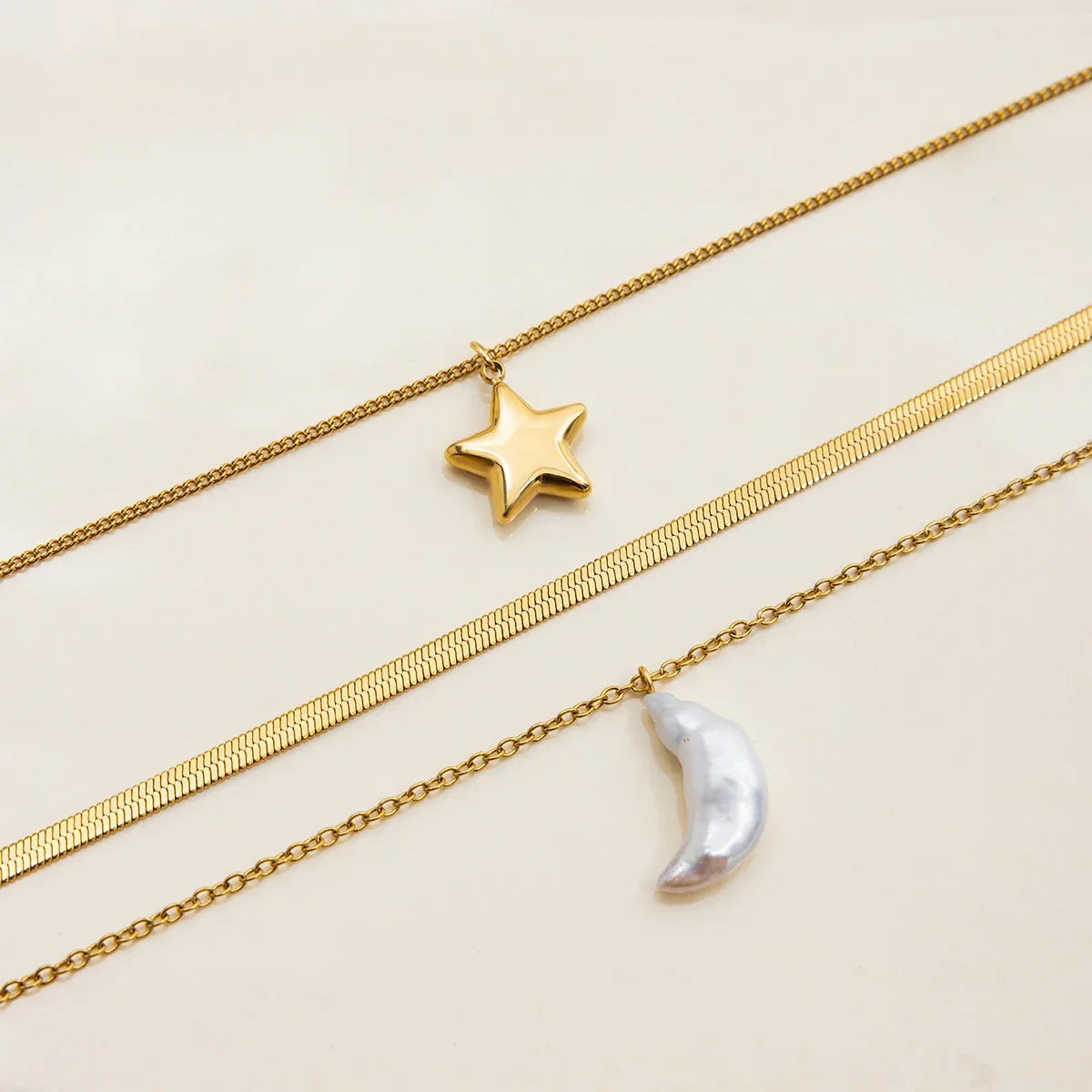 Cirra Sun & Moon Layered Gold Necklace