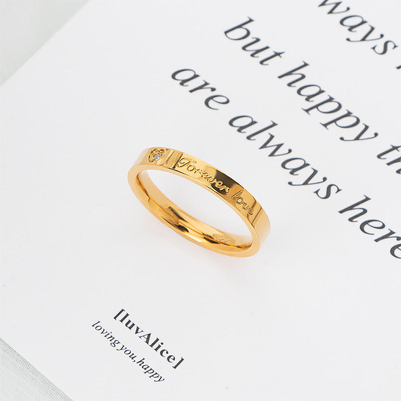 Eternal Love Ring with Diamonds, Titanium Steel, Fade-Resistant